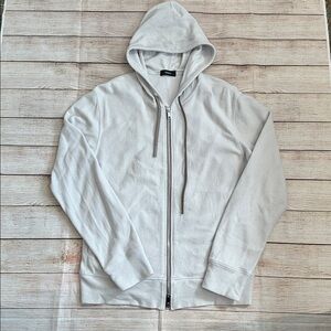 Theory Men's Light Gray Zip-Up Terry Hoodie